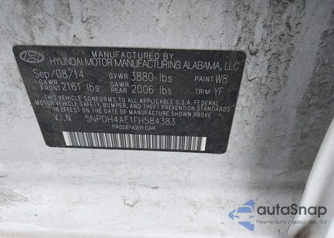 2015 Hyundai Elantra Se из США, поврежденный, VIN 5NPDH4AE1FH584383